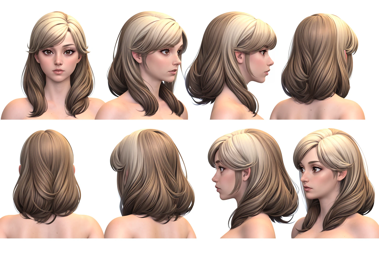 (white background, simple background:1.5), 1girl, brown eyes, 4k, high-res, masterpiece, best quality, MultiView, MultiViews of the same girl holding the same hairstyle,
big hair,
shampoo,
blonde hair,
straight hair,
big hair,
Parted bangs,
,
,
,
(fantastic  theme character design:1.2),
<lora:VariationOfExpression:.25>
 <lora:more_details:.5>
<lora:noline:.25>,
<lora:spiderverse_style_offset:.1>
<lora:botw_style_offset:.1>
<lora:cyberpunk_edgerunners_offset:.1>
<lora:arcane_offset:.1>
<lora:hairTurn_v1:.3>
 <lora:MedievalHairTurn_v2:.3> 
 <lora:ToonHairTurn_v1:.3>