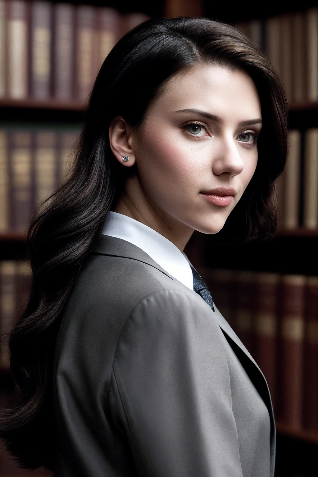 ScarlettJ_SoloTI_v1,PA7_Portrait-MCU,
a woman, perfect hair, (A sophisticated ensemble embodying the essence of intellectual elegance, featuring a tailored blazer in a timeless hue, paired with a crisp button-down shirt and sleek trousers:1.1), ((In a cozy library, shelves lined with leather-bound books and the scent of knowledge lingering in the air, the intellectual woman immerses herself in the world of words and ideas. With a poised demeanor and an insatiable thirst for knowledge, she exudes an aura of intelligence and refinement. Her style reflects her intellectual pursuits, blending classic elements with a modern edge, creating a harmonious balance between sophistication and intellect:1.2)), (seductive), photorealistic, masterpiece, high quality, artistic, unique, award winning photograph, professional, 8k, RAW photo, best quality,flattering, (cinematic:1.3) shallow DOF, depth of field,sharp focus,
<lora:add_detail:0.6>, <lora:LowRa:0.4>