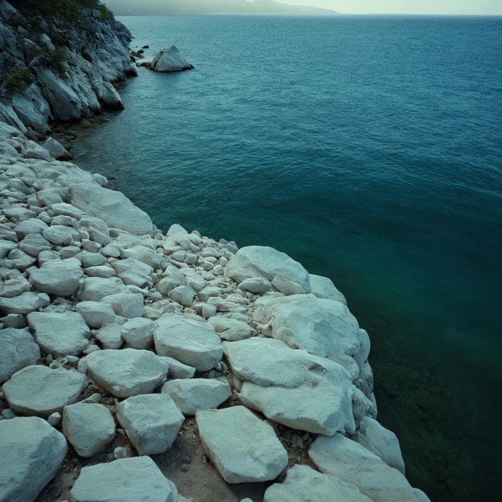 cinematic film still of <lora:Ron Fricke style:1>
a view of a body of water with a lot of white rocks,outdoors,day,water,no humans,ocean,scenery,blue theme,underwater , realistic, realism, movie still, film grain, kodak film, film contrast, film color, cinematography, documentary, photography, 70 mm film, 65 mm film, Todd-AO, Todd-AO 35, 8K resolution, Ron Fricke film director style, Ron Fricke film directing style, Ron Fricke style, shallow depth of field, vignette, highly detailed, high budget, bokeh, cinemascope, moody, epic, gorgeous, film grain, grainy