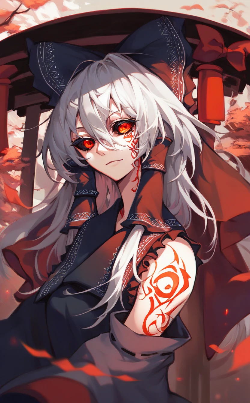 8K Ultra High-Quality, ultra-detailed, High quality, Nakiri Ayame, white oni horns, injured, kneeling on ground, tired look, foggy background