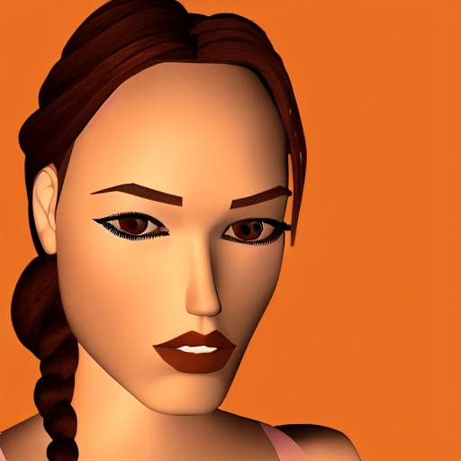 <lora:Vintage_Lara_Croft:1> 1 girl, solo, brown hair, single braid, brown eyes, wearing tank top, lips, looking at the viewer, close up ((portrait)), focus on face, blurred background, canyon
