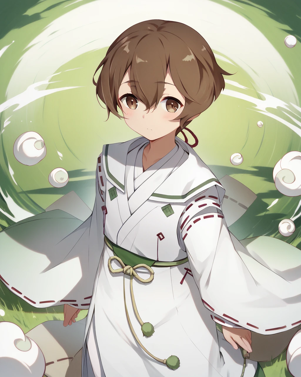 score_9, score_8_up, score_7_up,
<lora:Fujimori_Mito_PONY:1>,1girl, solo, short hair,brown hair, brown eyes,between eyes, long sleeves, japanese clothes,wide sleeves, kimono, sleeves past wrists,White hakama,miko,green stripes,tabi,