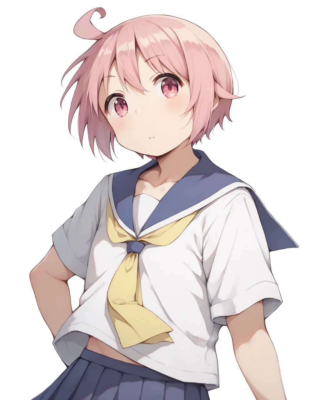 score_9, score_8_up, score_7_up,
<lora:Nonohara_Yuzuko_PONY:1>,nonohara yuzuko,1girl, solo, pink hair, short hair, ahoge, pink eyes,bangs,school uniform, serafuku,, blue sailor collar,, pleated skirt, yellow necktie,