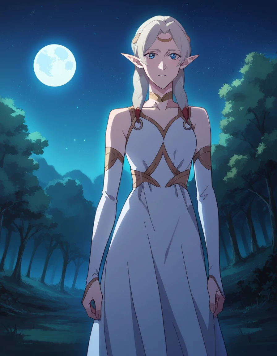 score_9, score_8_up, score_7_up, source_anime,
dotafymryn, <lora:dota-fymryn-ponyxl-lora-nochekaiser:1>,
fymryn, blue eyes, grey hair, pointy ears, elf,
long hair, choker, circlet, white dress, dress, gold trims,
outdoors, night, moon, starry sky, night sky, night, forest, nature,
looking at viewer, cowboy shot, dutch angle,