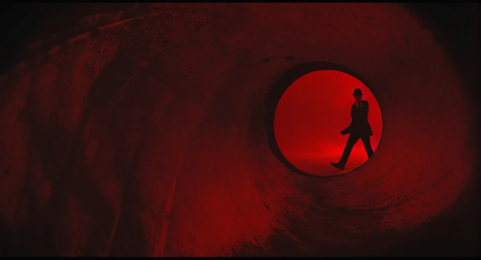 UHD, 4k, ultra detailed, cinematic, a photograph of <lora:Gun barrel sequence v2:1>
a man standing inside of a large pipe with bloody red light aiming a gun at camera is see through a tunnel hole,solo,1boy,hat,standing,male focus,silhouette,red theme,pillarboxed , Gun barrel hole, gun barrel's interior, pinhole camera, Gun barrel sequence style, epic, beautiful lighting, inpsiring