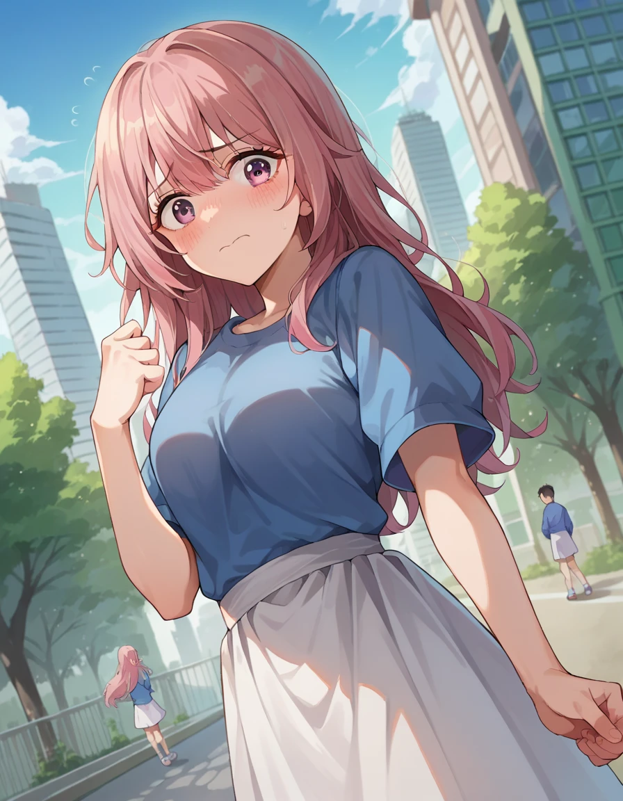 score_9, score_8_up, score_7_up, source_anime,
shinjuinui, <lora:shinju-inui-ponyxl-lora-nochekaiser:1>,
shinju inui, long hair, pink hair, pink eyes, embarrassed, blush,
skirt, shirt, short sleeves, white skirt, blue shirt,
outdoors, cityscape,
looking at viewer, cowboy shot, dutch angle, dynamic pose,