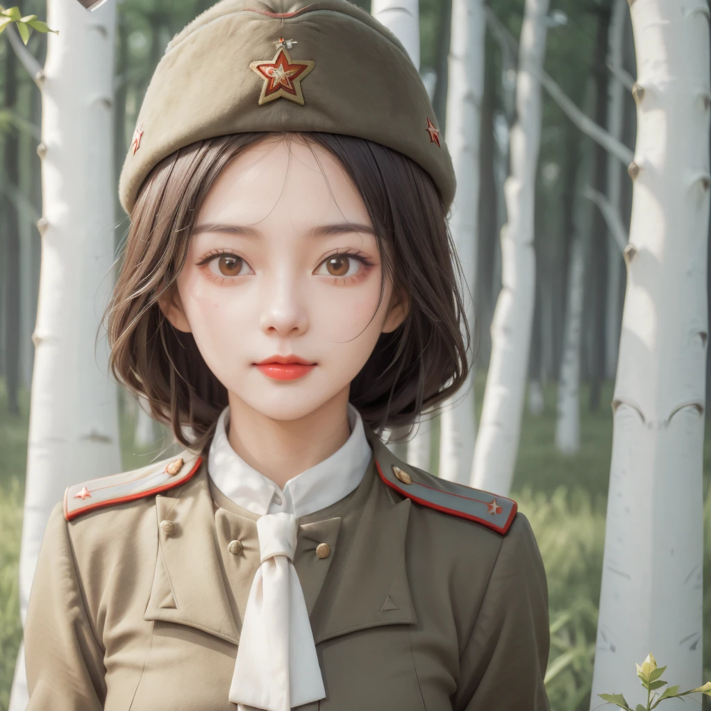 <lora:SD 50Soviet Military uniform-000001:0.8>
1girl,solo,Soviet Military uniform, dynamic pose, white Birch Forest,
best quality, high quality, highres, masterpiece,sharpening,
looking at viewer, facing facing viewer, naughty face,