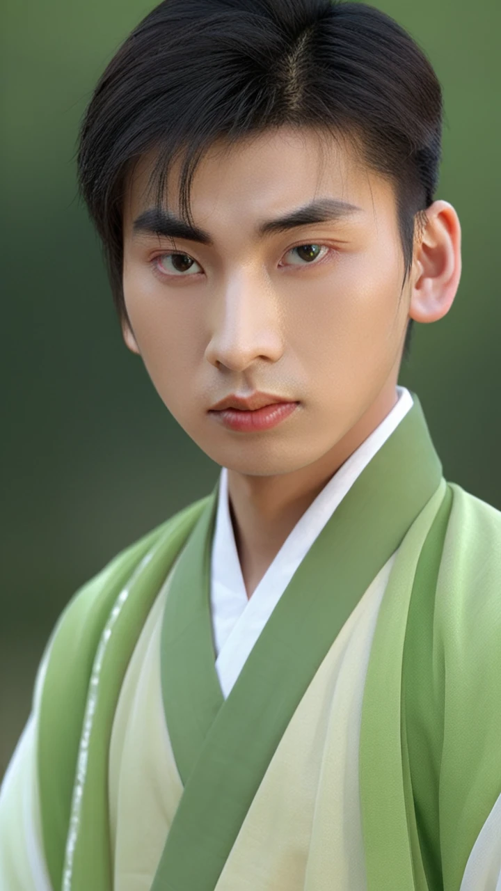 A realistic boy dressed in Hanfu, with cinematic lighting, <lora:ITCGnanhai:1>
