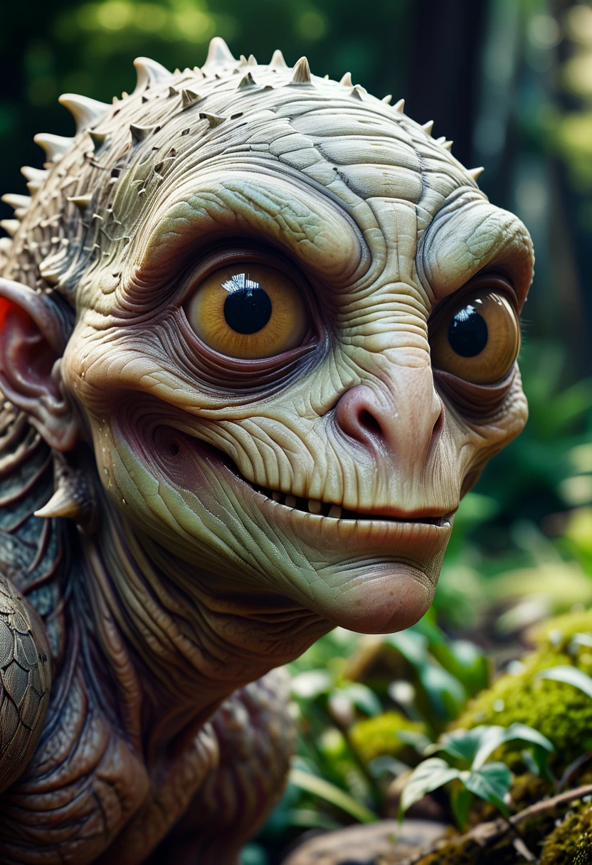 Hyperrealistic art cinematic film still photography in the style of detailed hyperrealism photoshoot,creature,fantasy,James Christensen,bold lines,hyper detailed,. shallow depth of field,vignette,highly detailed,high budget,bokeh,cinemascope,moody,epic,gorgeous,film grain,grainy,. Extremely high-resolution details,photographic,realism pushed to extreme,fine texture,incredibly lifelike