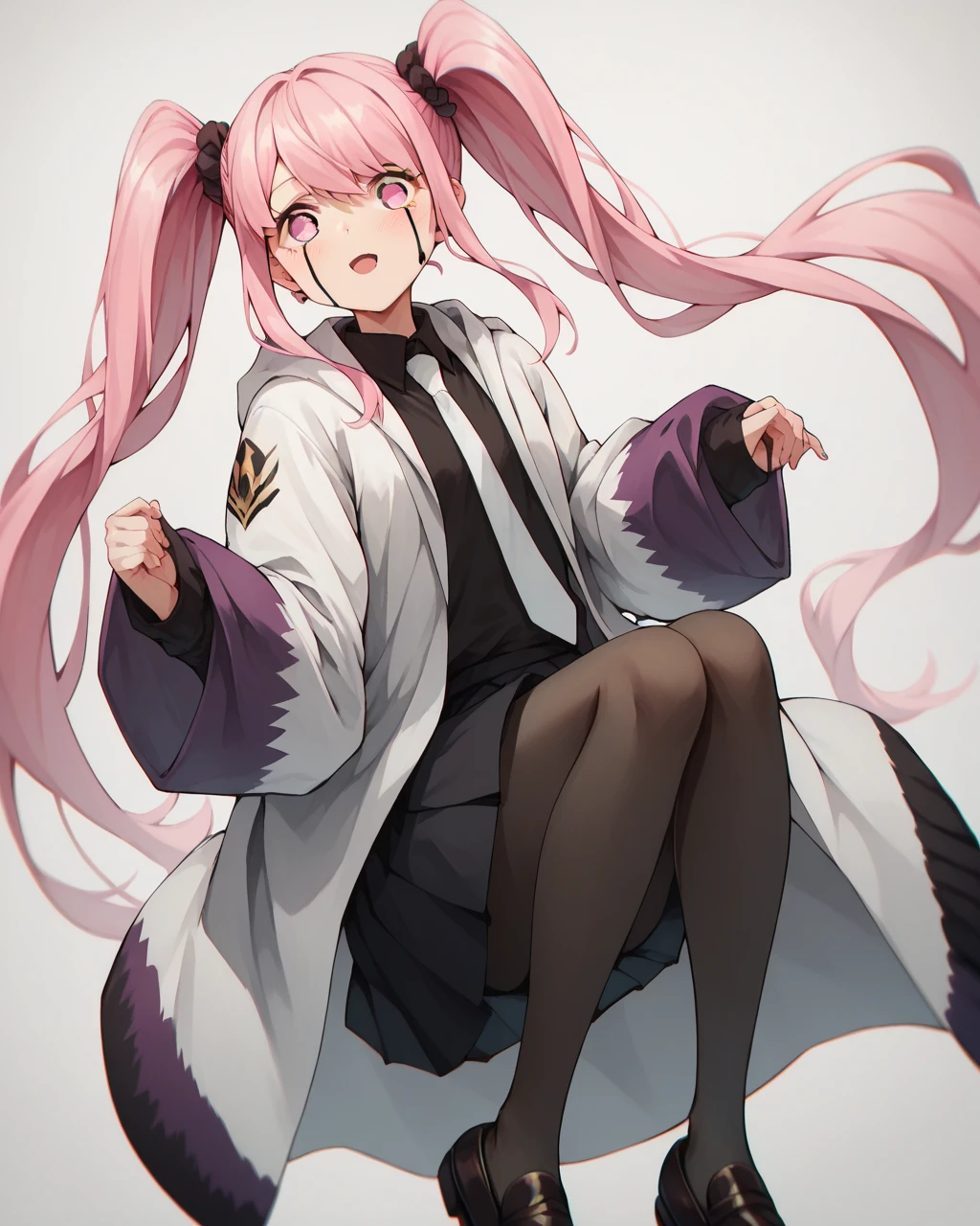score_9, score_8_up, score_7_up,
<lora:love_cute_PONY:1>,love cute,1girl, solo, pink hair, twintails, long hair, pink eyes, skirt,black pantyhose,White necktie, sleeves past fingers, loafers, robe, sleeves past wrists,