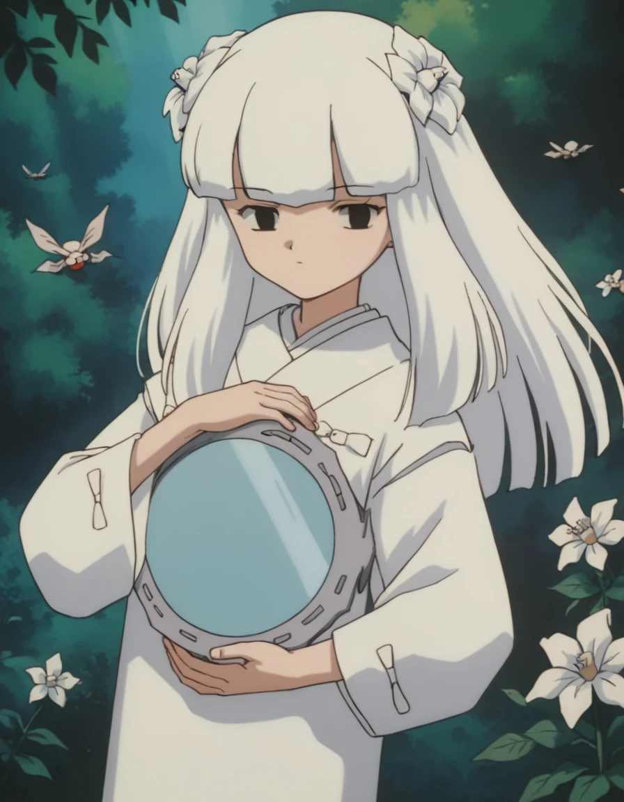 score_9, score_8_up, score_7_up, source_anime,
inuyashakanna, <lora:inuyasha-kanna-ponyxl-lora-nochekaiser:1>,
kanna, long hair, bangs, hair ornament, flower, white hair, hair flower, blunt bangs, black eyes,
japanese clothes, kimono, white kimono,
outdoors, forest, nature,
looking at viewer,