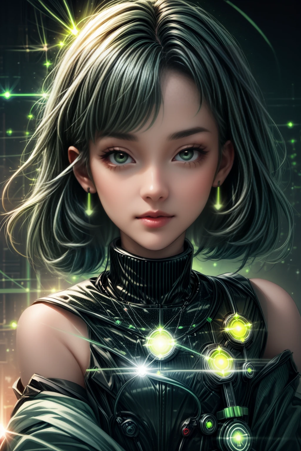 <lora:GreenEnergyWorld:1> (GreenEnergyWorld:0.9) 1woman cyber walking city <lora:more_details:1> details (portrait:1.4)