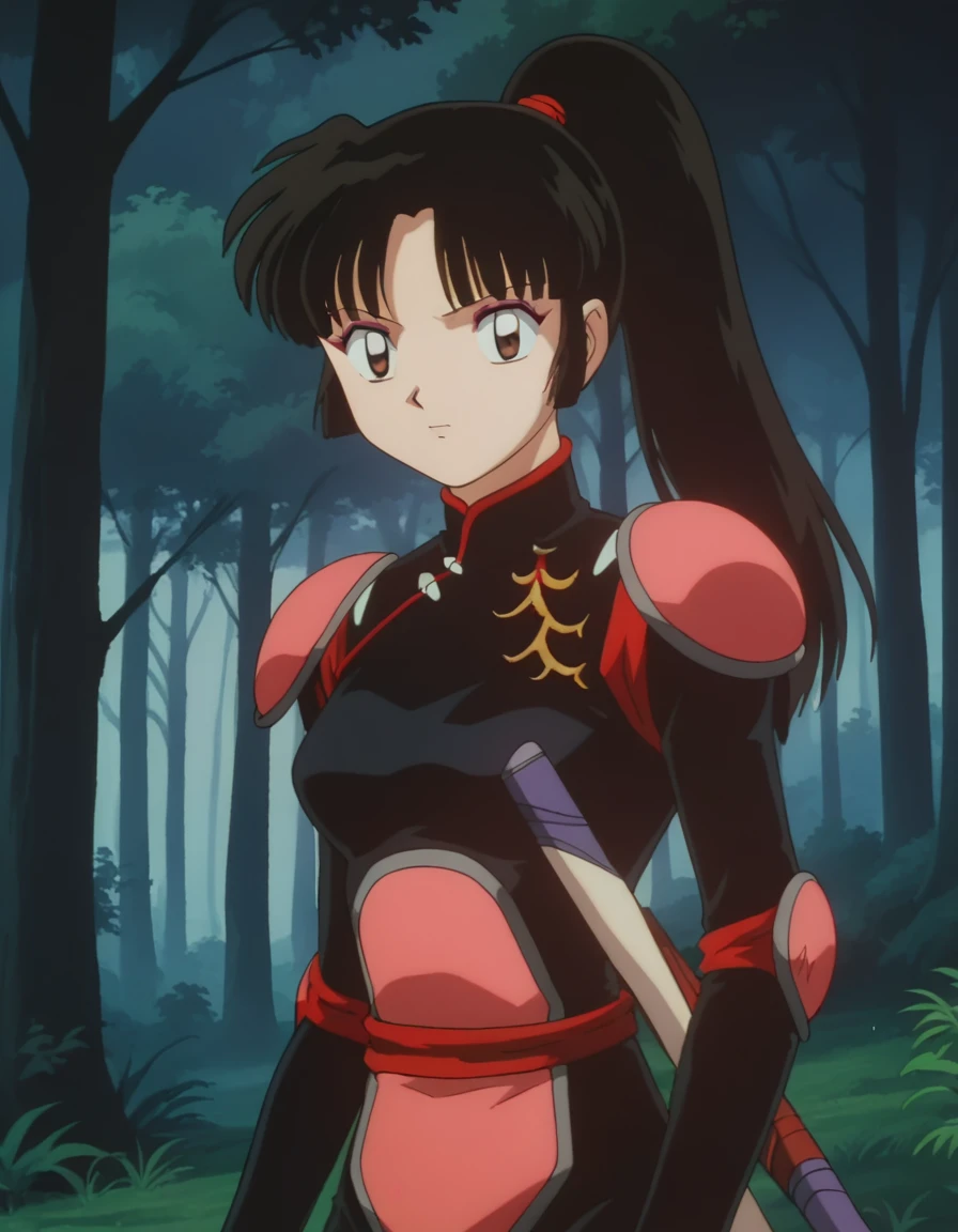 score_9, score_8_up, score_7_up, source_anime,
inuyashasango, <lora:inuyasha-sango-ponyxl-lora-nochekaiser:1>,
sango, long hair, black hair, brown eyes, retro artstyle,
ponytail, armor, bodysuit, pilot suit,
outdoors, forest, nature,
looking at viewer,