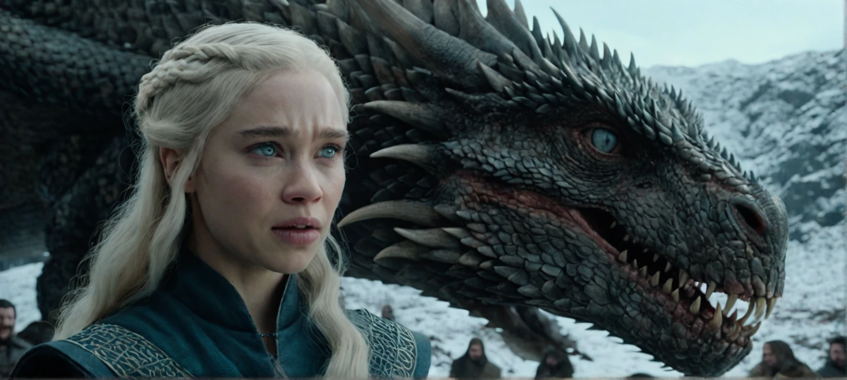from Game of Thrones  <lora:game_of_thrones_offset:1>,   (masterpiece), (extremely intricate:1.3), (realistic), portrait of a girl, the most beautiful in the world,   Daenerys Targaryen, blonde hair, long hair, blue eyes, behind her is a dragon, monster, teeth, snow,  (detailed face, detailed eyes, clear skin, clear eyes), photorealistic, award winning, professional photograph of a stunning woman detailed, sharp focus, dramatic, award winning, cinematic lighting, octane render, unreal engine, volumetrics dtx