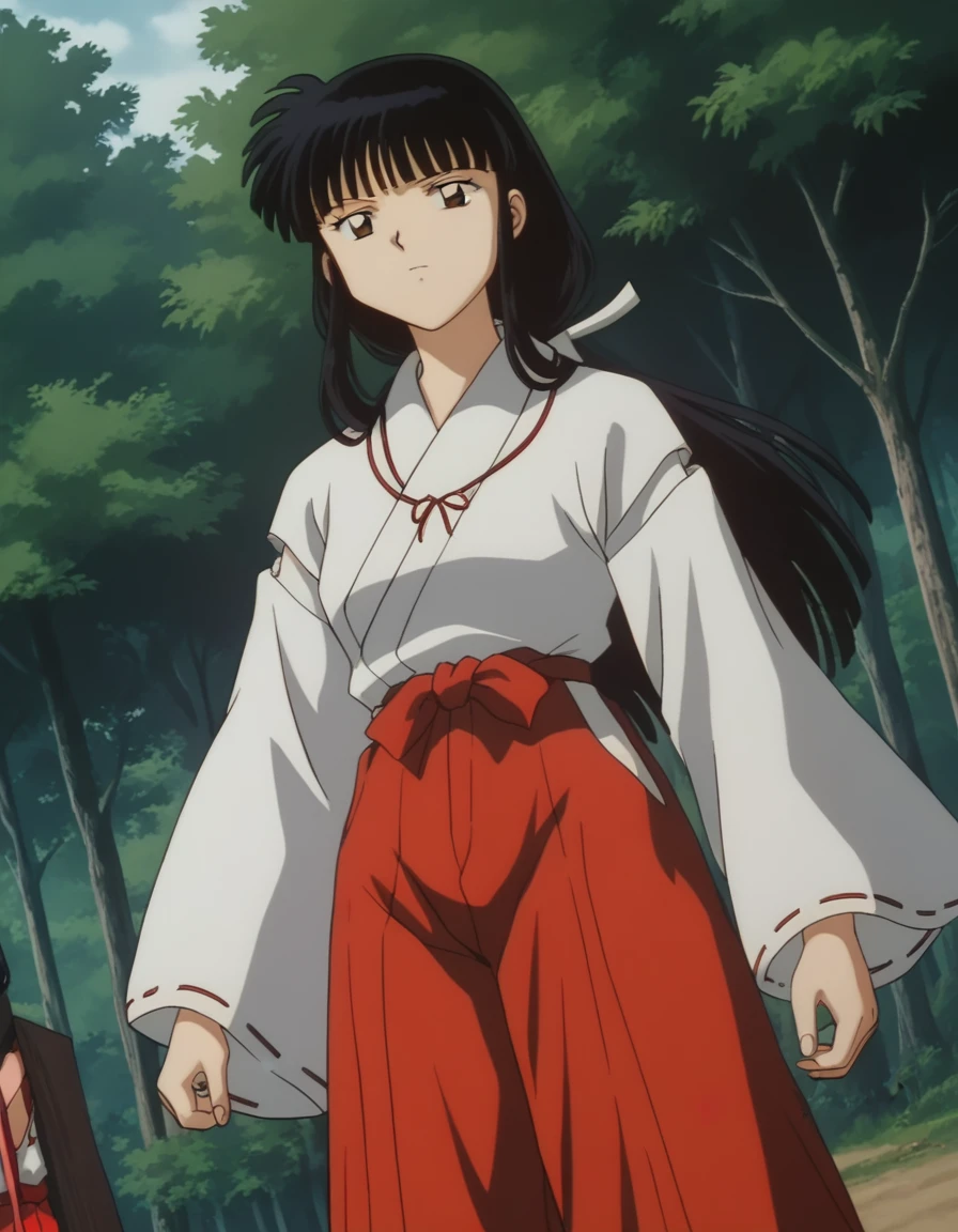 score_9, score_8_up, score_7_up, source_anime,
inuyashakikyou, <lora:inuyasha-kikyou-ponyxl-lora-nochekaiser:1>,
kikyou, long hair, black hair, brown eyes, sidelocks, himecut, retro artstyle,
skirt, long sleeves, japanese clothes, hakama, hakama skirt, miko, red hakama,
outdoors, forest, nature,
looking at viewer, cowboy shot, dutch angle, dynamic pose,