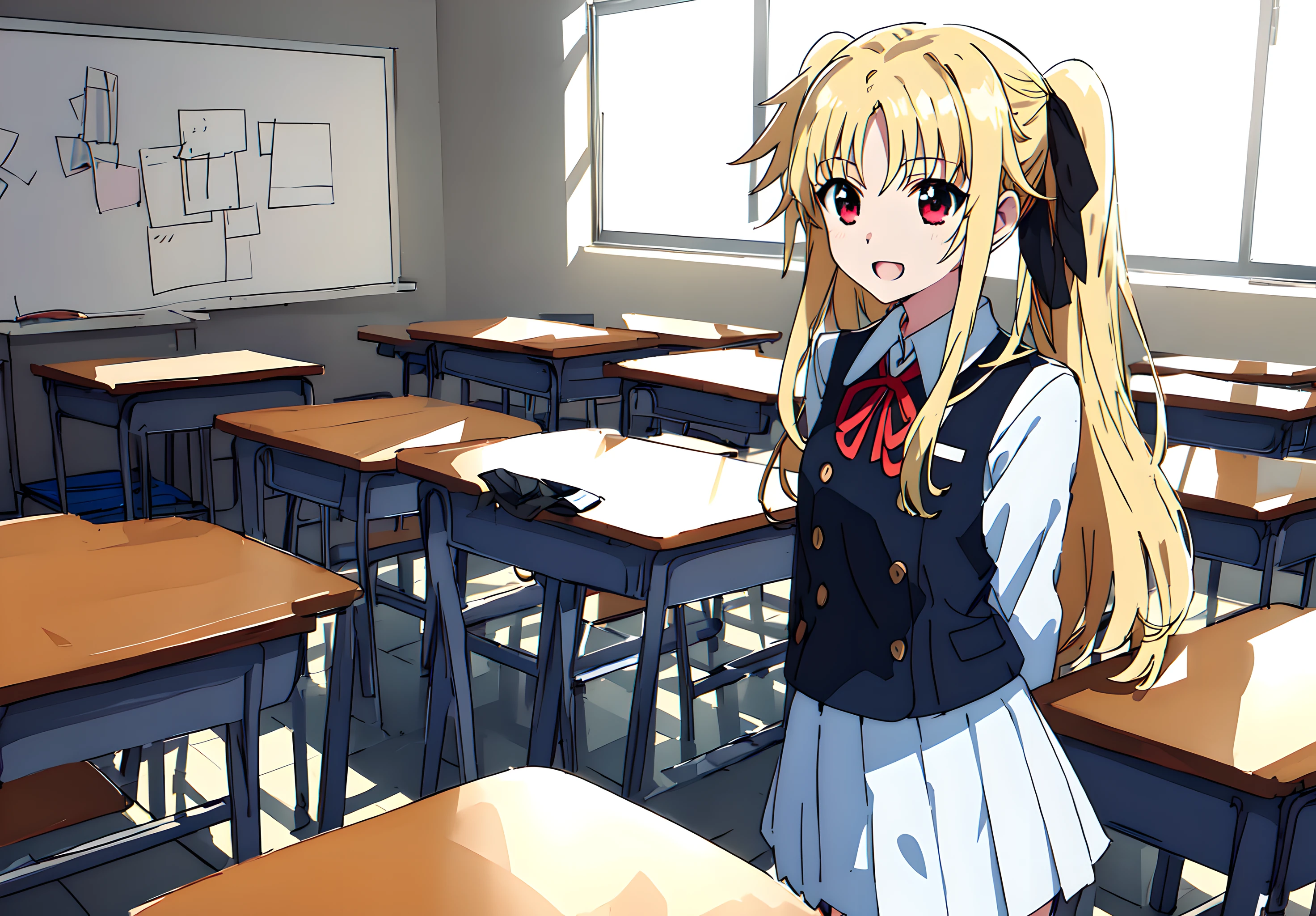 <lora:fate_v2:0.8>,fate,1girl,super fine illustration,masterpiece,best quality,classroom,school_uniform,:d,arms behind back,
