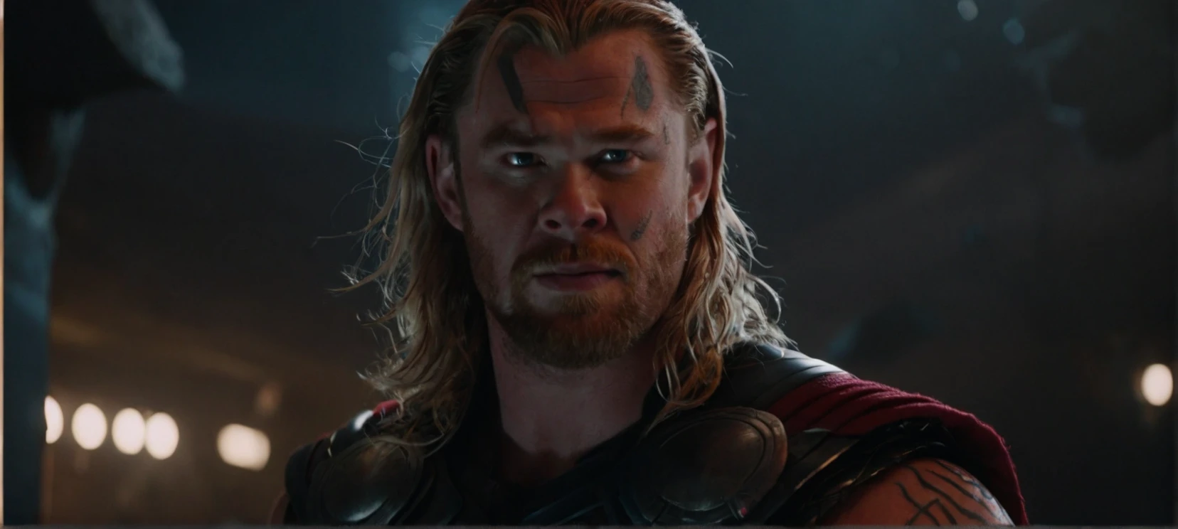 A cinematic film still of a
a close up photo of Thor, tattoos, cinematic lighting, film still, movie