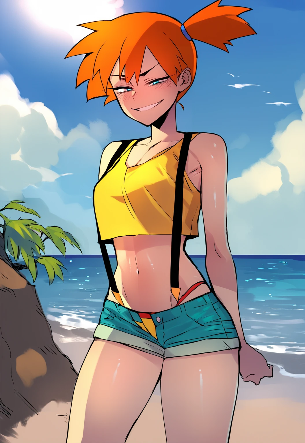 score_9, score_8_up, score_7_up, score_6_up, score_5_up, score_4_up, BREAK
misty \(pokemon\), orange hair, wearing a yellow crop top and a short shorts, thong, suspenders, challenging the viewer, smirk, BREAK, sand, sea, blue sky, tropical island background <lora:Ratatatat74XLLocon:1>