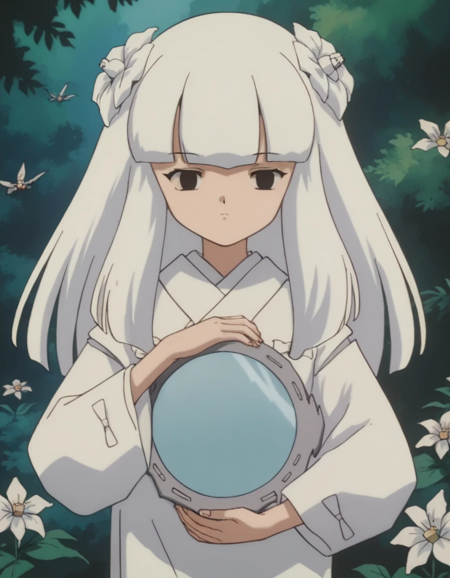 score_9, score_8_up, score_7_up, source_anime,
inuyashakanna, <lora:inuyasha-kanna-ponyxl-lora-nochekaiser:1>,
kanna, long hair, bangs, hair ornament, flower, white hair, hair flower, blunt bangs, black eyes,
japanese clothes, kimono, white kimono,
outdoors, forest, nature,
looking at viewer,