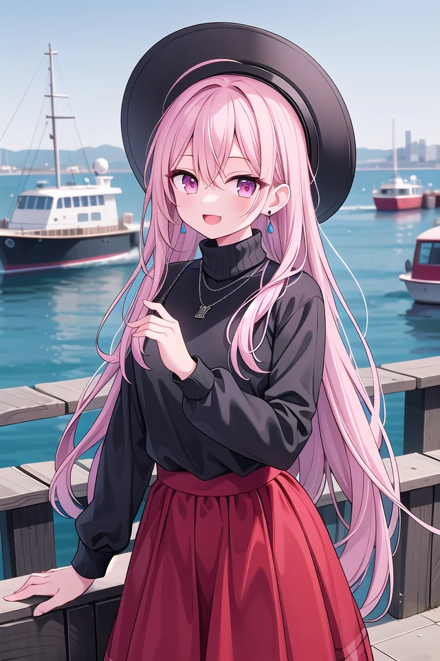 insanely detailed, absurdres, ultra-highres, ultra-detailed, best quality,
1girl, solo, nice hands, perfect hands
BREAK
(nsfw:-1.5),
(black theme:1.4), (fit body:1.3), (tight long sleeve and turtleneck (black sweater):1.4), (black heeled boots with lace-up:1.1),
BREAK
(black and red theme:1.3), ((red) high-waisted ((maxi length skirt, very long A line skirt):1.2) with [plaid pattern]:1.4), ((black) bucket hat with wide brim:1.4),
BREAK
((earrings, necklace):1.2),
(naked skin:-1), (mini skirt:-1), (legs:-1), (straw hat:-1), (red hat:-1), (green hat:-1), (white sweater:-1), (slit:-1), (belt:-1), (multiple necklaces:-1), (navel:-1), (waist:-1), (cleavage:-1.5)
BREAK
happy smile, laugh, open mouth,
,
cute pose, cowboy shot, looking at viewer
BREAK
slender, kawaii, perfect symmetrical face, ultra cute girl, ultra cute face, ultra detailed eyes, ultra detailed hair, ultra cute, ultra beautiful
BREAK
(bay, sea, harbor, bay side:1.4), (cityscape in tokyo:1.3), buildings, day, blue sky, panorama view, outdoor, (indoors:-1.3), (day:1.3), (evening:-1.5), (night:-1.5), depth of field, ultra detailed background, (very wide, panorama view, sense of depth, magnificent view:1.3)
BREAK
medium breasts
BREAK
pink hair, pink eyes, crochet braids, hair between eyes