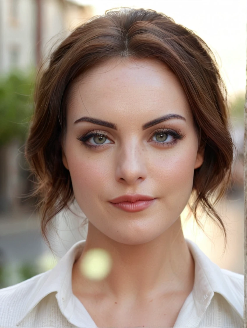 a beautiful picture of eliGil, <lora:eliGil:1> detailed skin texture,masterpiece, photorealistic, woman, 4k, light, RAW color photo,(fully in frame:1.1), (blush:0.5), (goosebumps:0.5),brunette, detailed face,wearing a uniform,outdoors,subtle smile