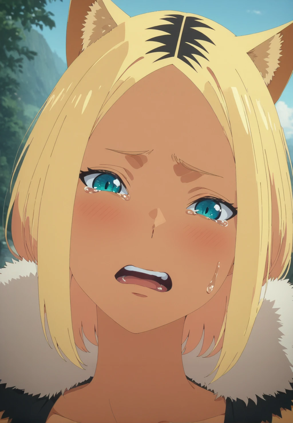 (masterpiece, best quality, ultra-detailed,hi-res,8K), 1 girl ,solo,outdoor,look at viewer, <lora:SDXL_Kroll_v1-000012:0.9>kroll,sad, cry,open mouth, teeth,close eye