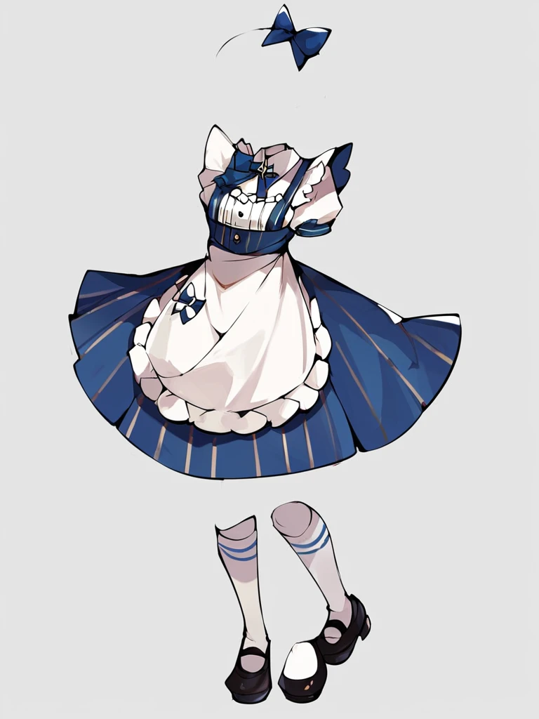 <lora:xl_Invisible person(pony)2:1>,invisible person, 1girl, solo, white background, dress, shoes, bow, simple background, apron, socks, black footwear, virtual youtuber, blue bow, ribbon, kneehighs, full body, white socks, standing, score_9, score_8_up,