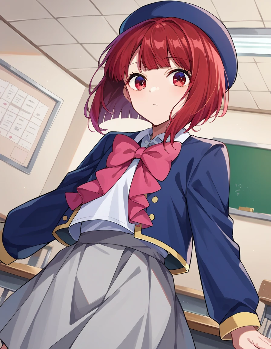 (masterpiece, highest quality, High resolution),
when he plows \(Shinobu&#39;s \),
School_uniform, violet beret, pink_red bow tie, violet_Jacket,Panty shot,Liar ,skirt lift ,white lace panties 