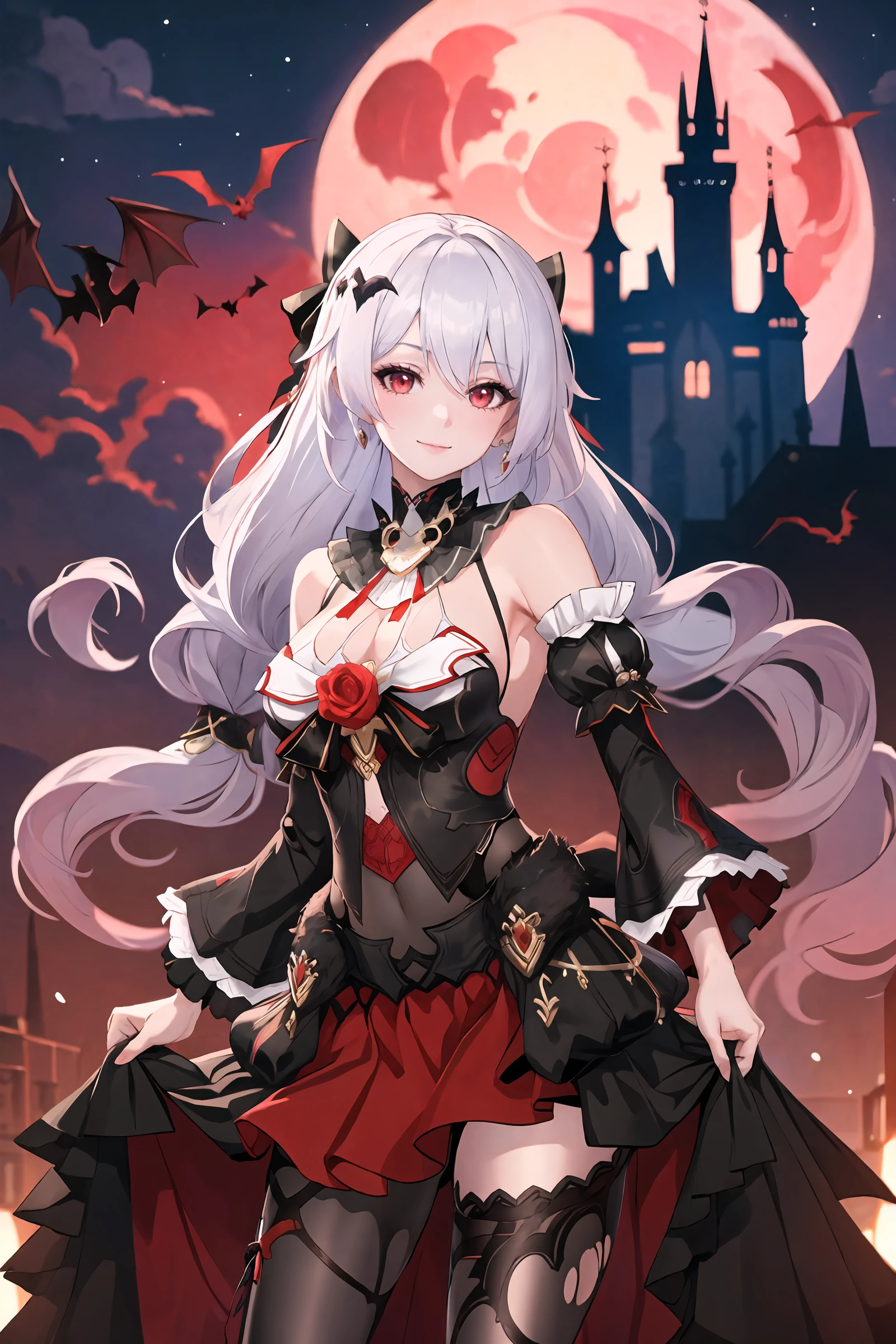 full body shot shot,portrait,solo person,a beauty girl,Hair over the shoulder,succubi,Happy,pointy ears,goat horn,high-heels,Put your hand to your mouth,Crossed waist with one hand,Whitish skin tone,Bow collar,比基尼,grin,Magic pupil,a garter belt,The demons,The demons翅膀,Bat wings growing on the back,Crop topping,Sexy dressing,underwear