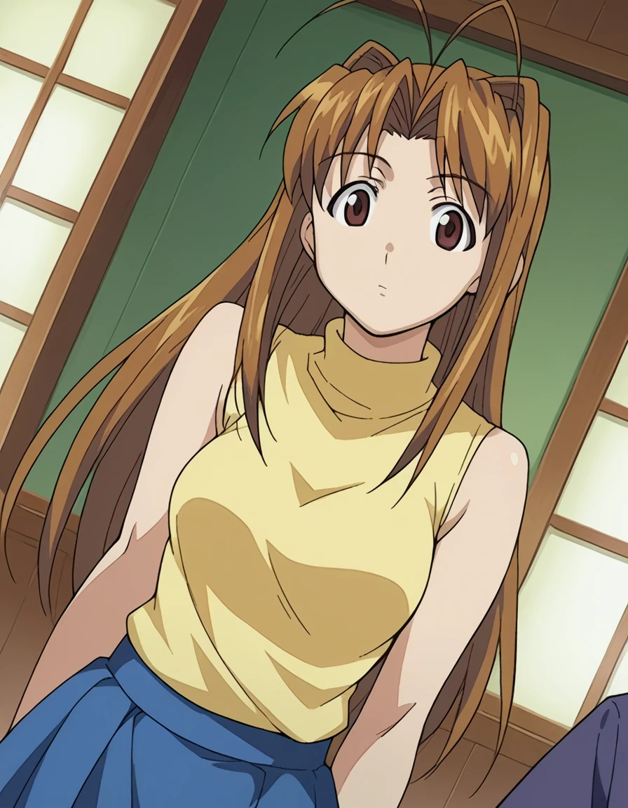 score_9, score_8_up, score_7_up, source_anime,
narunarusegawa, <lora:naru-narusegawa-ponyxl-lora-nochekaiser:1>,
naru narusegawa, long hair, brown hair, antenna hair, brown eyes,
skirt, sleeveless, miniskirt, turtleneck, sleeveless turtleneck,
indoors,
looking at viewer, dutch angle, cowboy shot,