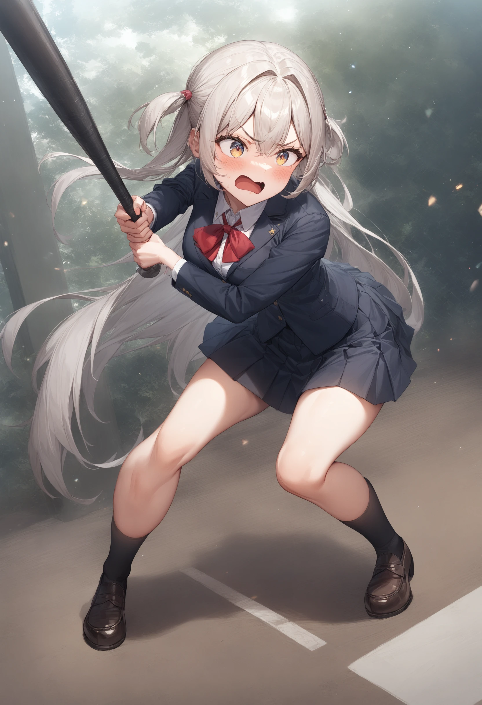 Long Black Hair Girl Black Shirt Black Miniskirt Position Hitting an Angry Left Kick