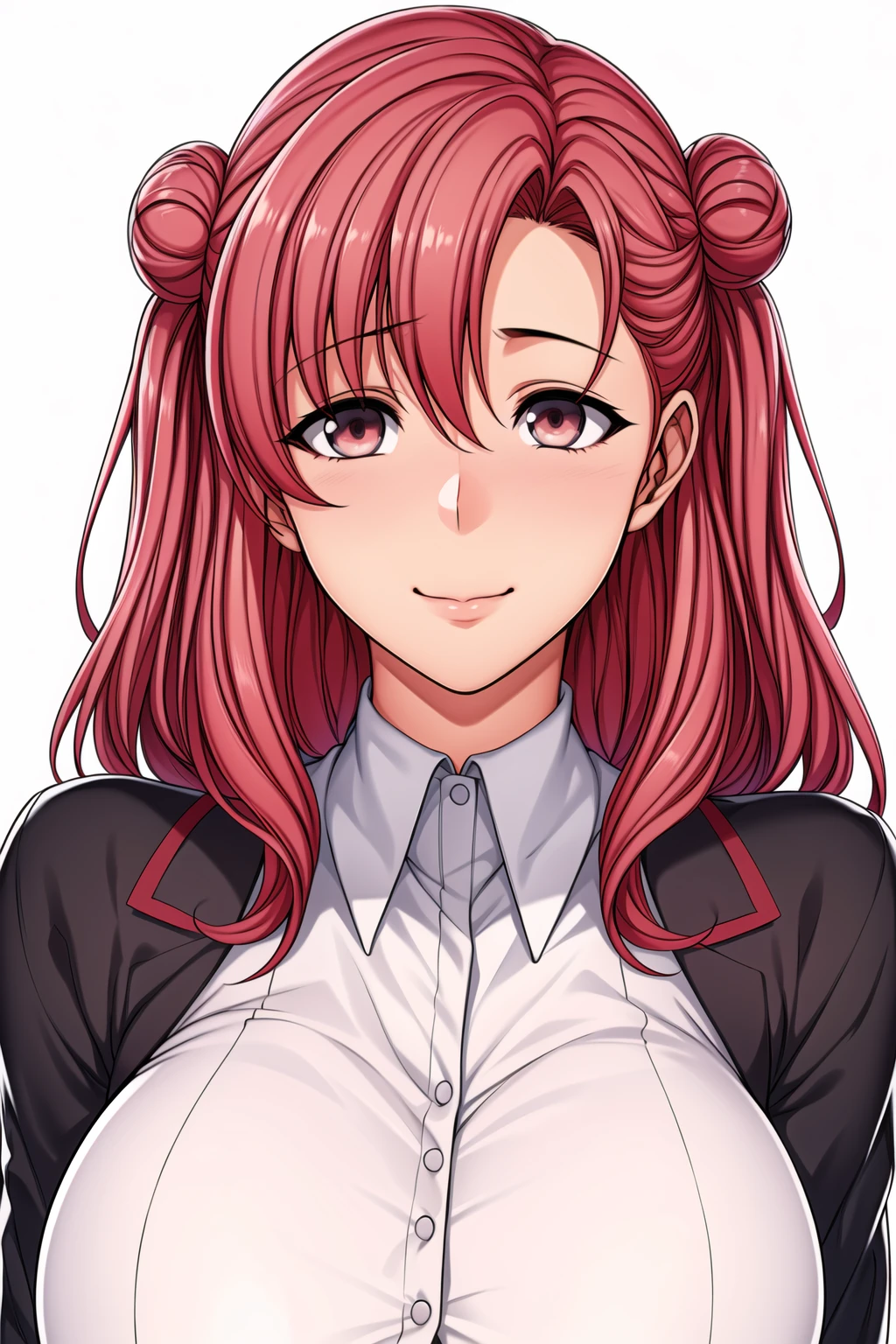 Simple White Background,
dynamic pose,standing at attention,
School uniform, Black jacket, white shirt, red ribbon,
<lora:Manaka_Miyama_DreamingMaiden-KK77-V1:0.6>,
Red eyes, pink hair,bangs,long hair, side buns,
<lora:Oda_Non_Style-KK77-V2:0.3>,<lora:Reika_Kurashiki_SaiminSeishidou-KK77-V2:0.1>,<lora:more_details:0.3>,
1 girl, 20yo,Young female,Beautiful long legs,Beautiful body,
Beautiful Nose,Beautiful character design, perfect eyes, perfect face,expressive eyes,perfect balance,
looking at viewer,(Focus on her face),closed mouth, (innocent_big_eyes:1.3),(Light_Smile:1.2),
official art,extremely detailed CG unity 8k wallpaper, perfect lighting,Colorful, Bright_Front_face_Lighting,White skin,
(masterpiece:1.0),(best_quality:1.0), ultra high res,4K,ultra-detailed,
photography, 8K, HDR, highres, absurdres:1.2, Kodak portra 400, film grain, blurry background, bokeh:1.2, lens flare, (vibrant_color:1.2),professional photograph,
(Beautiful,large_Breasts:1.6), (beautiful_face:1.5),(narrow_waist),