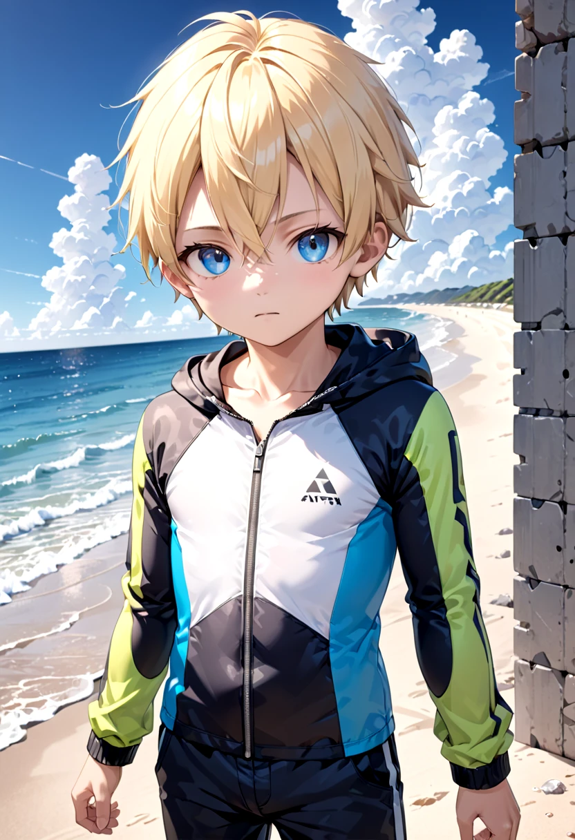 <lora:sota_epoch_13:0.6>,sota, solo,looking at viewer,short hair,bangs,blue eyes,blonde hair,long sleeves,1boy,hair between eyes,closed mouth,standing,wide rashguard jacket,male focus,cowboy shot,outdoors,sky,day,pants,cloud,hood,water,blue sky,ocean,beach,black pants,hood down,child,multicolored clothes,zipper,horizon,male child,wall,multicolored jacket,two-tone jacket , (masterpiece:1.2), best quality, high resolution, unity 8k wallpaper, (illustration:0.8), (beautiful detailed eyes:1.6), extremely detailed face, perfect lighting, extremely detailed CG,
The soft lighting and detailed surroundings create an immersive environment where imagination runs wild hyper-detailed,hyper-detailed face, high quality visuals, dim Lighting, sharply focused, octane render, 8k UHD