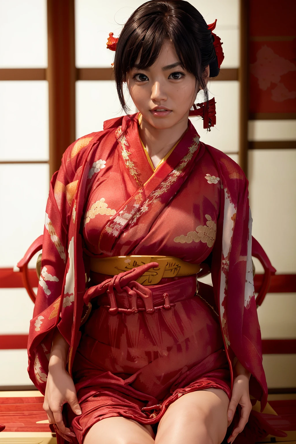 best quality, photorealistic, 8k, high res, 1girl, woman, (skindentation), (professional lighting), (portrait:0.6), (red kimono dress:2), gorgeous, ((black hair)), (medium hair:1.4), (1girl eyes looking at viewer:1.5), ((looking at viewer:1.6)), (looking at the camera), photorealistic, (bokeh), (portait:0.6), (dynamic pose:1.2), masterpiece, intricate, realistic, sharp focus, award-winning photograph, sfw, (smile:1),
<lora:SayakaIsoyama2lora:1>