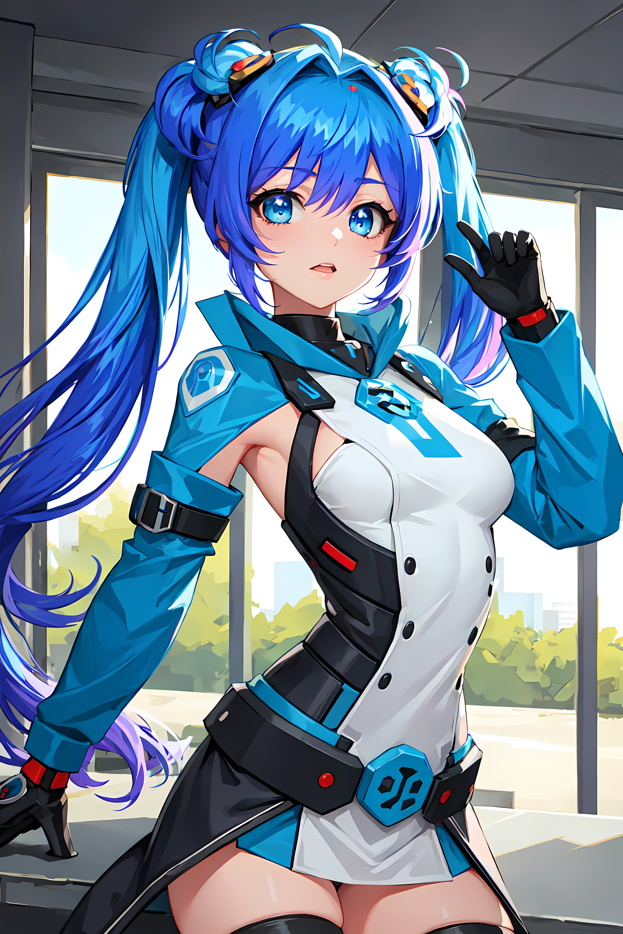 <lora:AlphaCCv1:0.7> alpha, masterpiece, best quality, 1girl, solo, blue hair, twintails, blue eyes