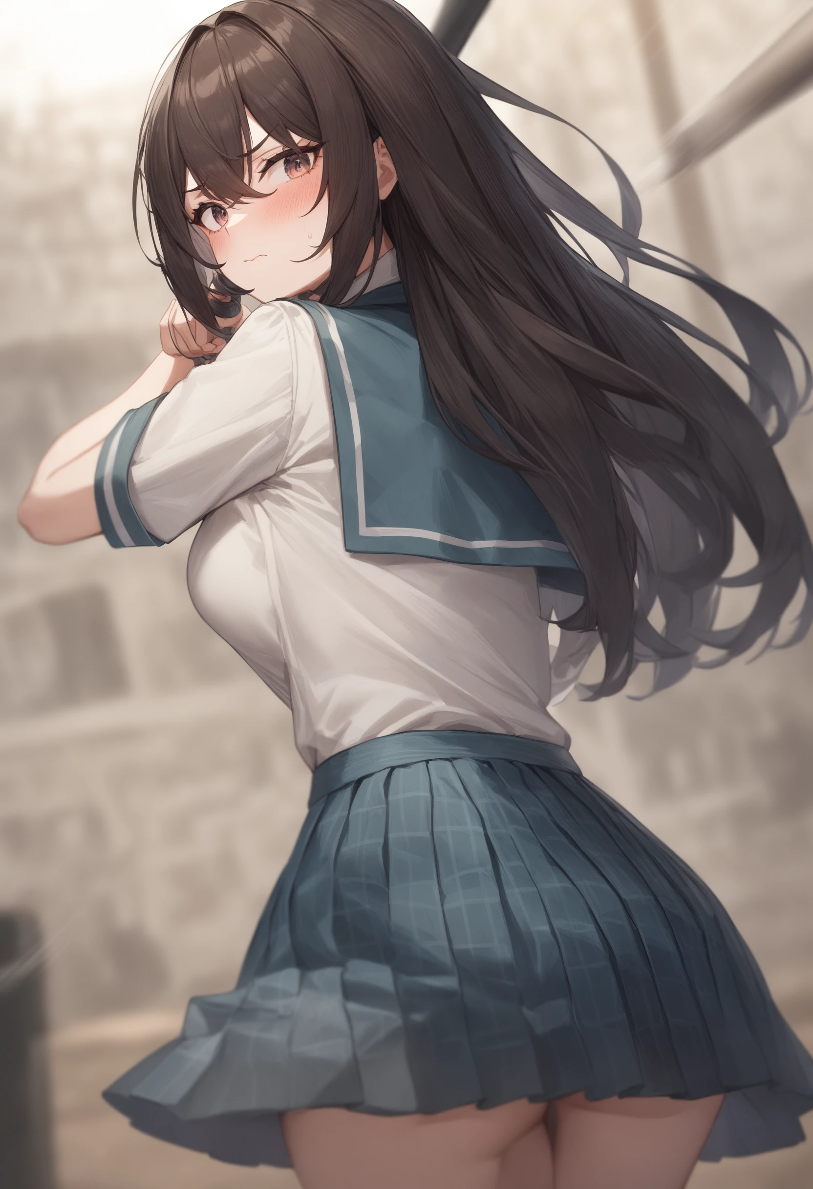 1girl, <lora:sdxl2-flat2-512b:-1>,medium breasts,school uniform,
<lora:battingstance_XL_v1:1>,batting stance, baseball bat,  speed lines, motion blur, motion lines,
from behind, cowboy shot, looking back, disgust, Rome city, closed mouth,
masterpiece, best quality, very aesthetic, absurdres