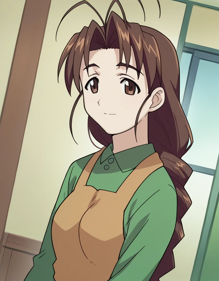 score_9, score_8_up, score_7_up, source_anime,
mutsumiotohime, <lora:mutsumi-otohime-ponyxl-lora-nochekaiser:1>,
mutsumi otohime, long hair, brown hair, brown eyes, antenna hair, braid, single braid, braided ponytail, smile,
shirt, long sleeves, apron,
indoors,
looking at viewer, dutch angle, cowboy shot,