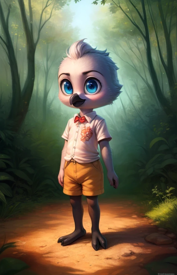  <lora:BoydDuckTalesParrotYif:1>   solo, nude,  ((no ears)),     looking at viewer,  Stands at full height,  blue eyes, bird,  BoydDuckTalesParrotYif, Beak, Shorts, shirt,
 [Forest, clearing, sky, small houses, grass around the road,]  (beautiful, aesthetic, perfect, delicate, intricate, masterpiece,)    chibi,  yellow shirt, gray pants, red bow tie,
[by kenket|by totesfleisch8], by thebigslick:by silverfox5213:0.8], [by syuro, by paloma-paloma::0.2, (Tricksta, TotesFleisch8)