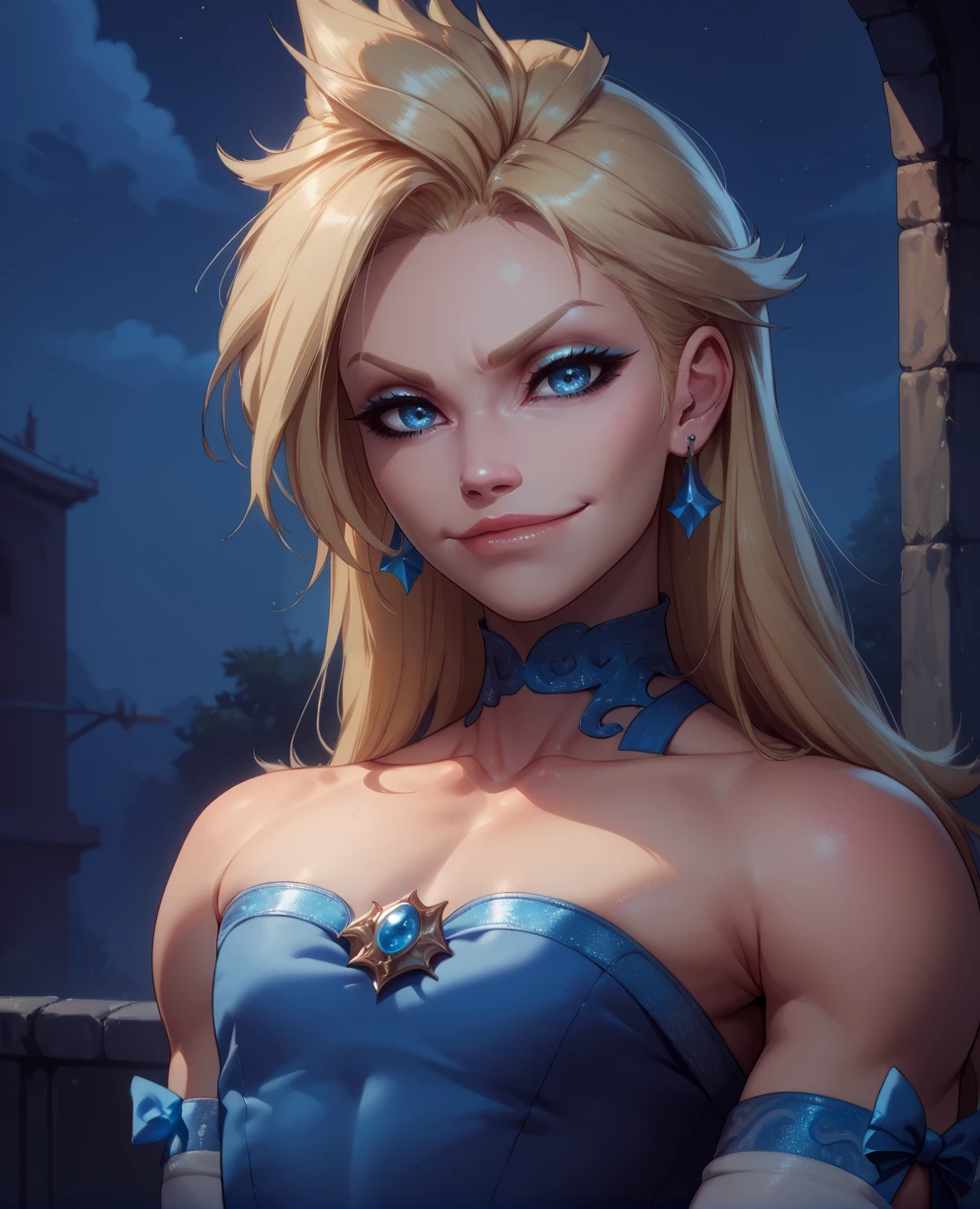 score_9,score_8_up,score_7_up,
cloudxl,long blonde hair,blue eyes,solo,sitting,upper body,
eyeliner,looking at viewer,smirk,lip gloss,blue hair ribbon,
earrings,flat chest,dark blue dress,elbow gloves,
night,industrial,<lora:CloudXL:0.9>,