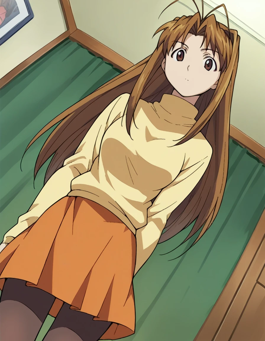 score_9, score_8_up, score_7_up, source_anime,
narunarusegawa, <lora:naru-narusegawa-ponyxl-lora-nochekaiser:1>,
naru narusegawa, long hair, brown hair, antenna hair, brown eyes,
skirt, jewelry, pantyhose, sweater, turtleneck, orange skirt,
indoors,
looking at viewer, dutch angle, cowboy shot,