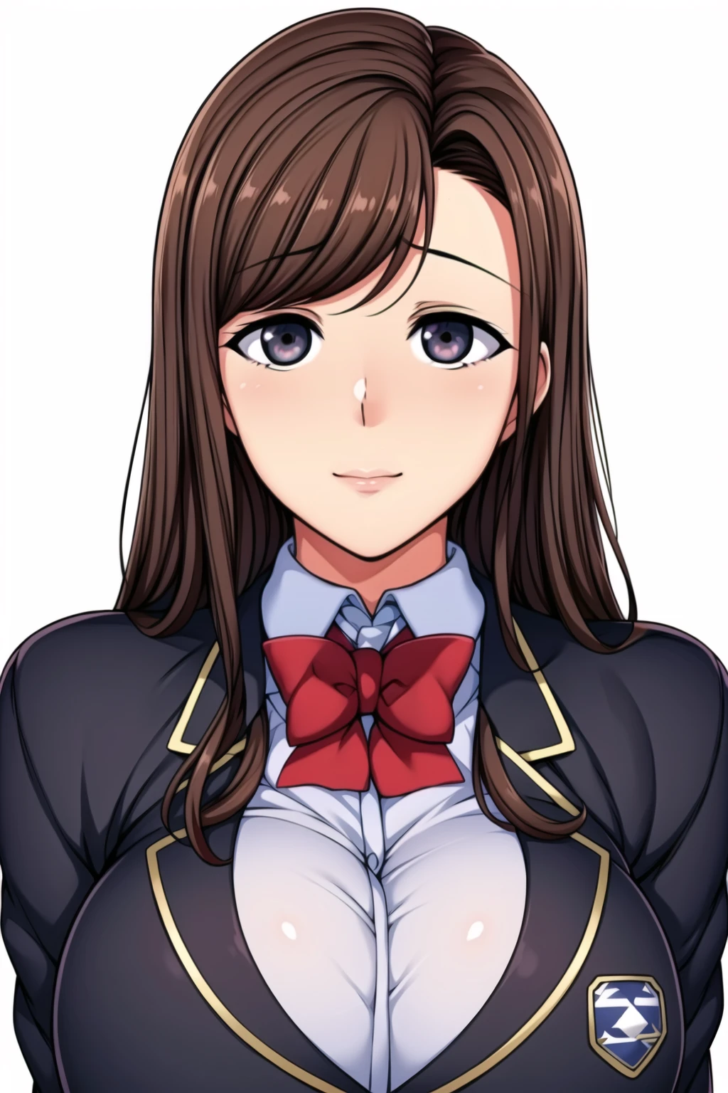 Simple White Background,
dynamic pose,standing at attention,
school_uniform,Blue_jacket,red_bowtie, pleated_skirt,thighhighs,black legwear,long sleeves,
<lora:Shiori_Kiki_SaiminSeishidou-KK77-V1:0.7>,
brown eyes, brown hair,bangs,long hair,
<lora:Oda_Non_Style-KK77-V2:0.3>,<lora:Reika_Kurashiki_SaiminSeishidou-KK77-V2:0.2>,<lora:more_details:0.3>,
1 girl, 20yo,Young female,Beautiful long legs,Beautiful body,
Beautiful Nose,Beautiful character design, perfect eyes, perfect face,expressive eyes,perfect balance,
looking at viewer,(Focus on her face),closed mouth, (innocent_big_eyes:1.3),(Light_Smile:1.0),
official art,extremely detailed CG unity 8k wallpaper, perfect lighting,Colorful, Bright_Front_face_Lighting,White skin,
(masterpiece:1.0),(best_quality:1.0), ultra high res,4K,ultra-detailed,
photography, 8K, HDR, highres, absurdres:1.2, Kodak portra 400, film grain, blurry background, bokeh:1.2, lens flare, (vibrant_color:1.2),professional photograph,
(Beautiful,large_Breasts:1.4), (beautiful_face:1.5),(narrow_waist),