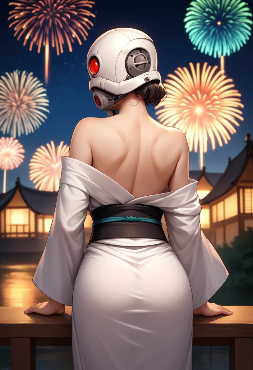 score_9, score_8_up, score_7_up, source_anime, from behind, solo, 1girl, combineassassin, looking back, helmet, red eyes, one-eyed, white kimono, off shoulder, black sash, bare shoulders, fireworks <lora:hl2_combineassassin_ponyXL:1>