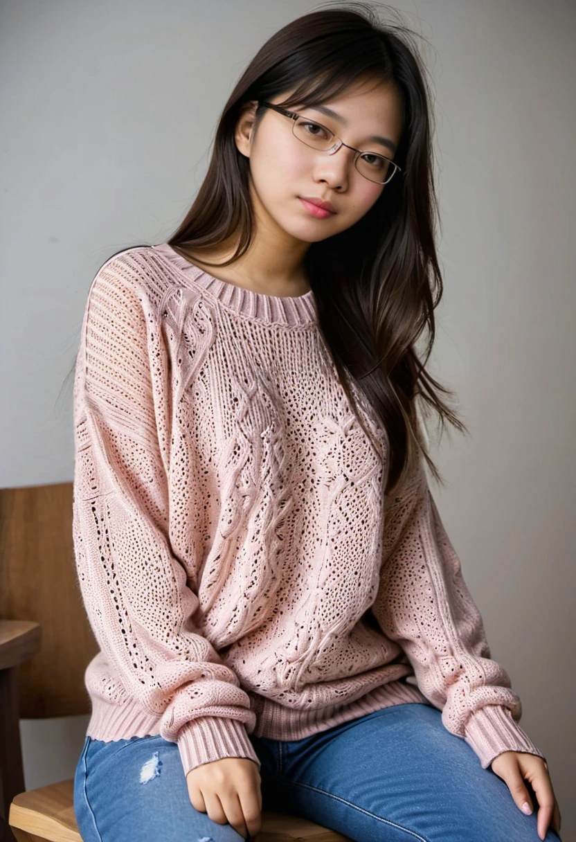 <lora:toolbox:0.8>, 1girl, realistic photo of ciheni, a woman, solo, 1girl, wearing a sweater, wearing jeans, (masterpiece:1.0), (best quality:1.0), ultra detailed, medium shot