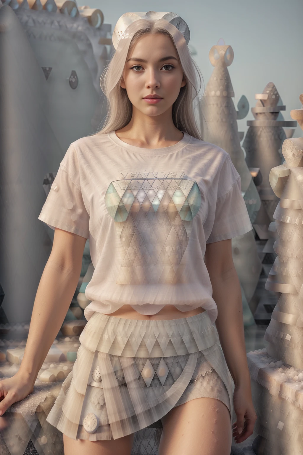 <lora:SaltWorld:1.0> (SaltWorld:0.9) 1woman is a sexy model, (tshirt and skirt:1.3) /