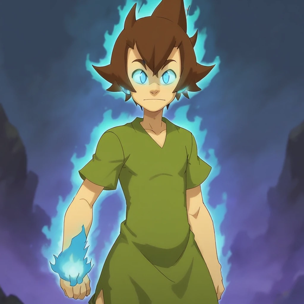 wakfu,1boy,green shirt,brown short hair,tall,blue fire aura,glowing eyes
 <lora:wakfu-000019cs2:0.6>, <lora:Shaggy_RogersXL:0.81>