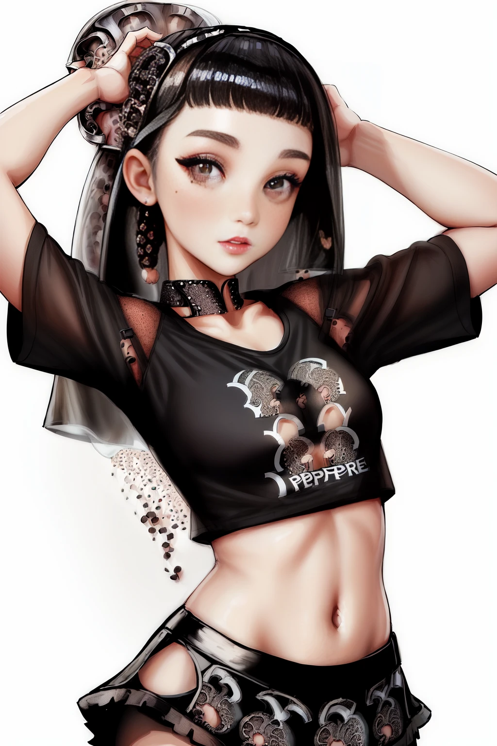 <lora:PepperWorld:1.0> PepperWorld 1woman is a sexy model, (brunette:1.3) (t-shirt and skirt:1.3)