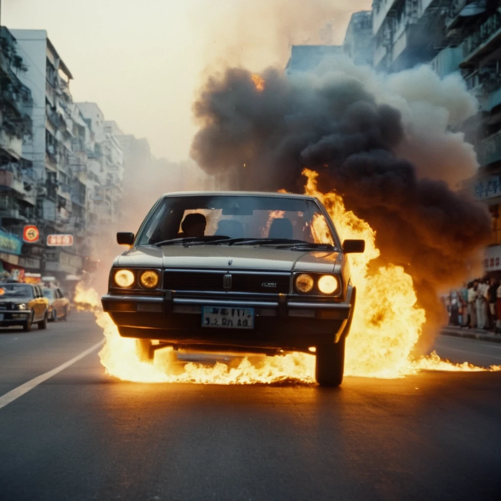 Very violent car accident in Paris with flame in the 90s