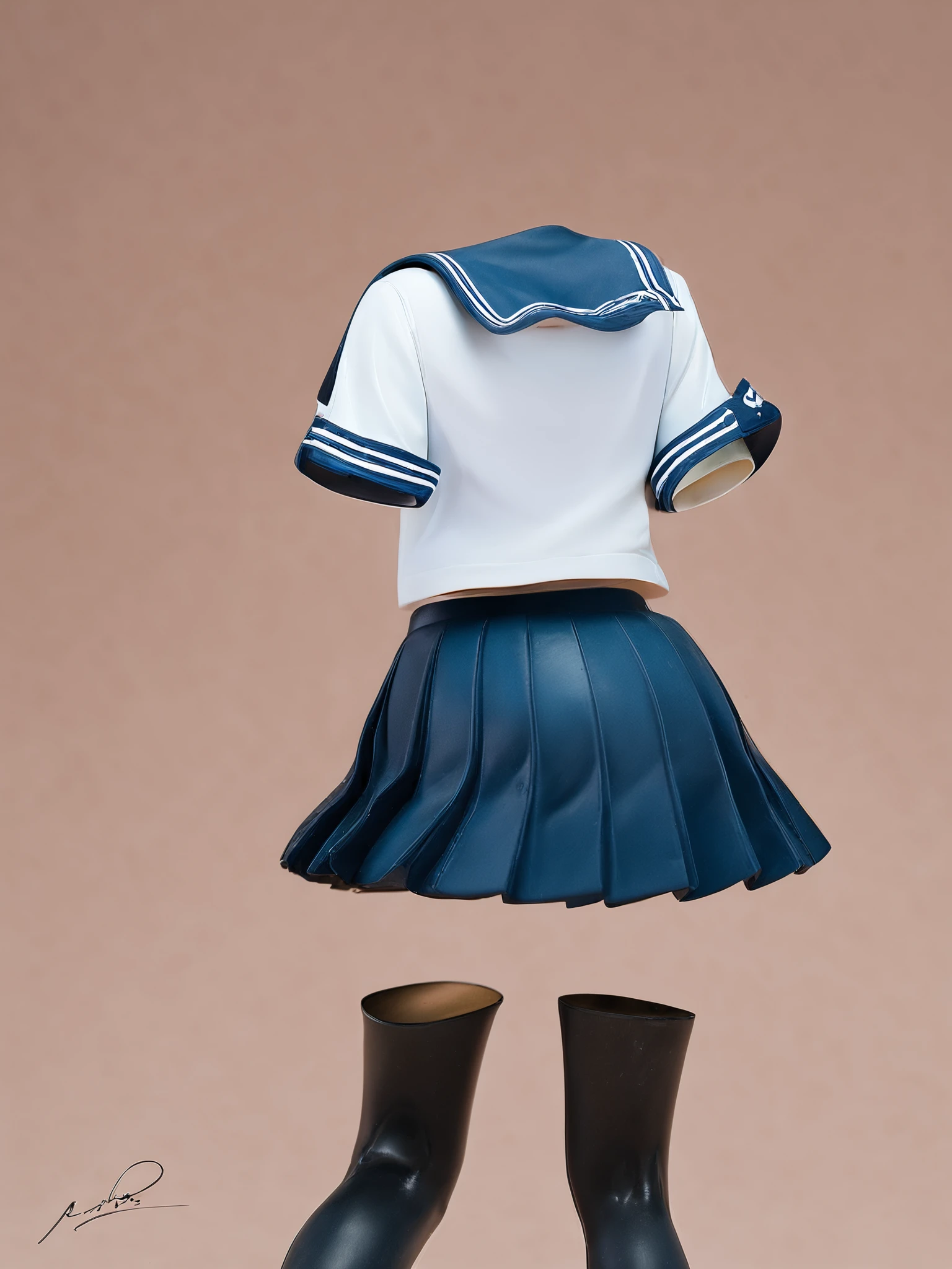 <lora:xl_figure style(kohaku_Delta)6:1>,figure style,<lora:xl_invisible person(a3):1>,transparent,invisible person,no body,1girl,skirt,solo,simple background,school uniform,signature,grey background,serafuku,pleated skirt,shirt,white shirt,pantyhose,shoe soles,sailor collar,black footwear,from behind,short sleeves,black skirt,black pantyhose,blue skirt,, masterpiece,best quality,