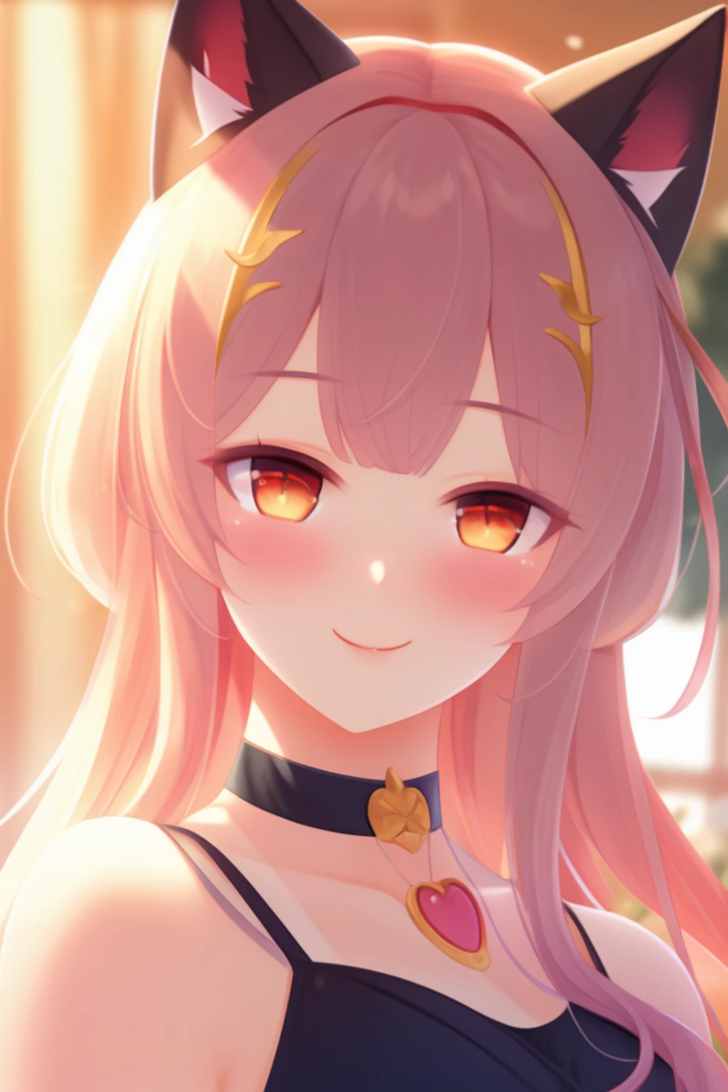 extremely aesthetic, best quality, newest, 1girl, solo, looking at viewer, blush, slight smile, cat ears, depth of field, upper body,