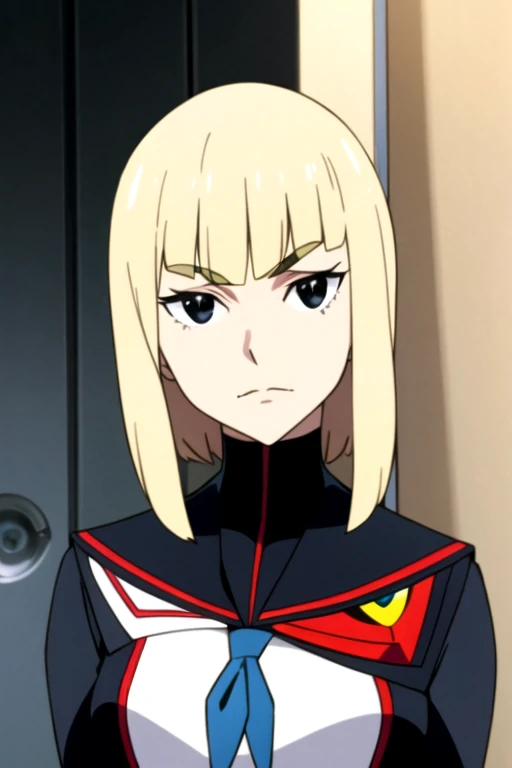 masterpiece, best quality, , 1girl, black eyes, blonde hair,, solo, looking at viewer, , depth of field, , realistic, Utopian/Post-scarcity, Blu-ray, <lora:kill_la_kill_style:0.76>, kill_la_kill_style